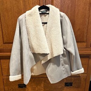 Ralph Lauren Gray Suede Teddy like Jacket with Cream fluff inside